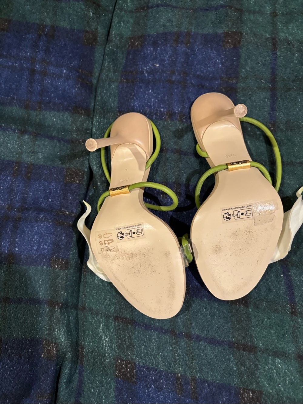 Cult Gaia Cassidy Beige and Green Calla Lily Spiral Strap Heels - Picture 4 of 12